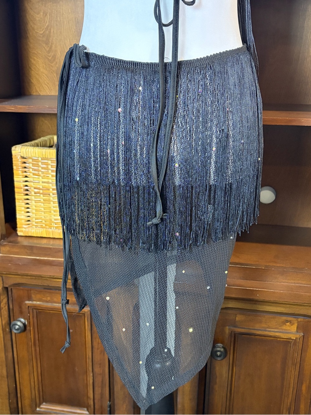 NWT 12th Tribe LeAnn Black Rhinestone Fringe Mini Dress | Size L - Picture 9 of 16